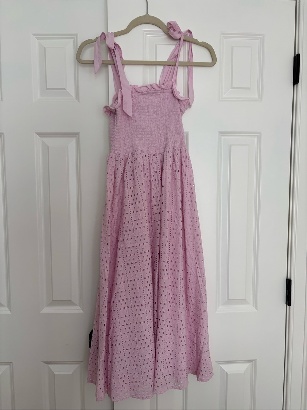 NWT Cabana Life Lilac Schiffli Dress with Smocking Pink Eyelet Tie-Shoulder XS